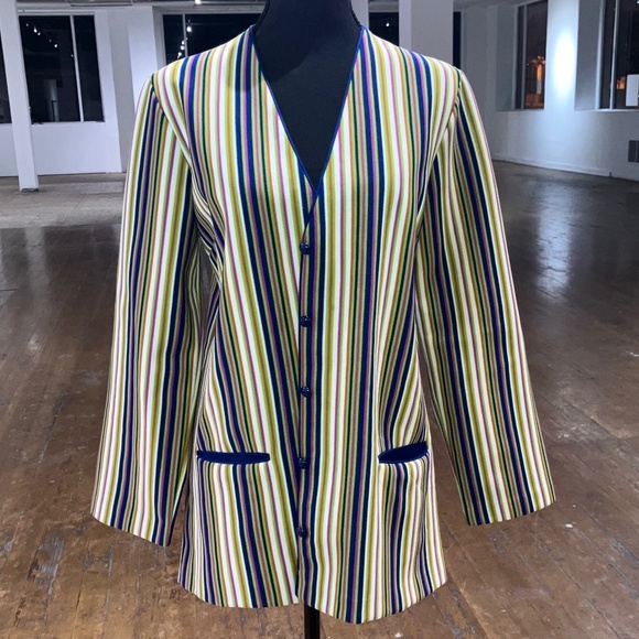 Jantzen Sweaters - Vintage 70s Jantzen cool tone vertical stripe polyester blazer